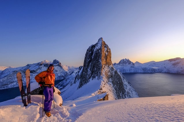 Skialpy Norsko, Troms, vrchol hory Segla, fjordy